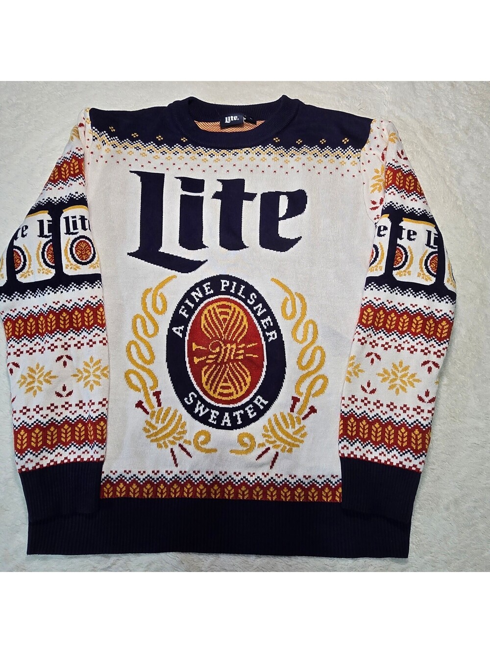 Miller Lite Official Ugly Christmas Sweater "A Fine Pilsner Sweater" Knit Large